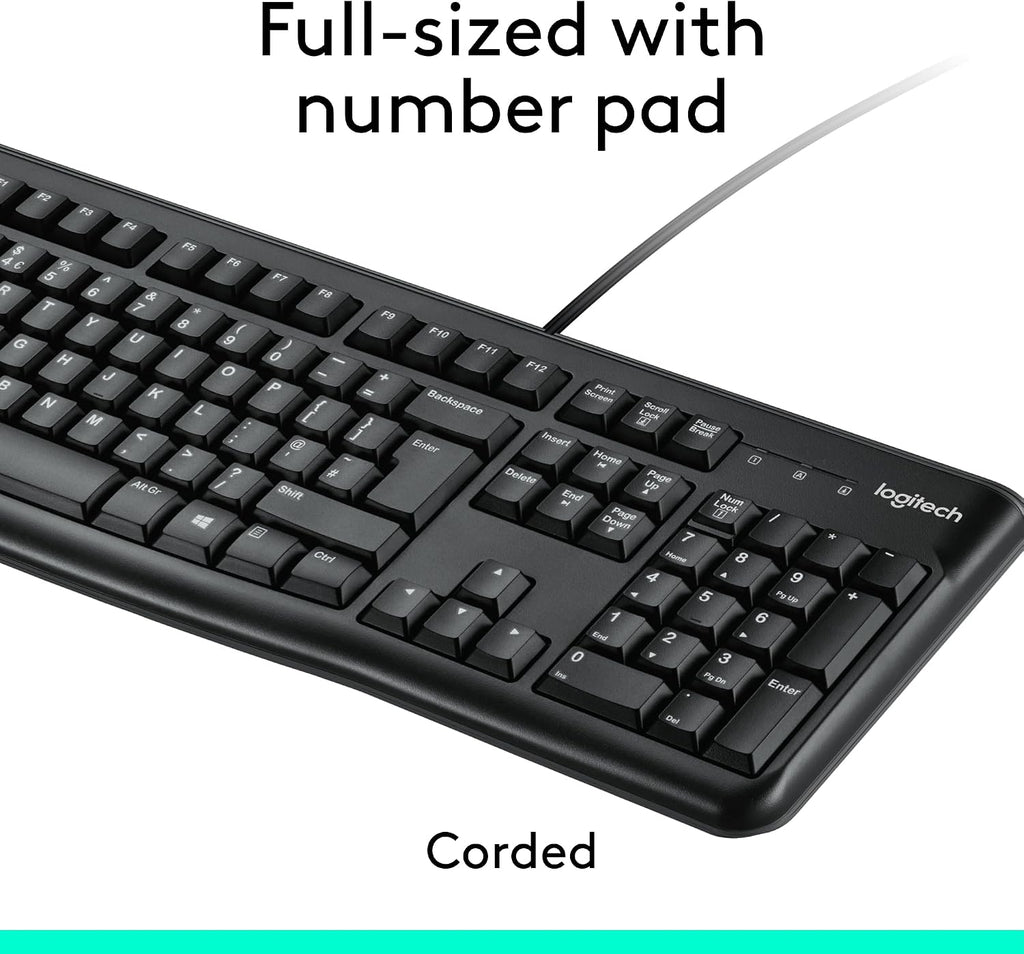Logitech MK120 Wired Keyboard and Mouse Combo for Windows, Optical Wired Mouse, Full-Size Keyboard, USB Plug-and-Play, Compatible with PC, Laptop, QWERTY UK English Layout - Black