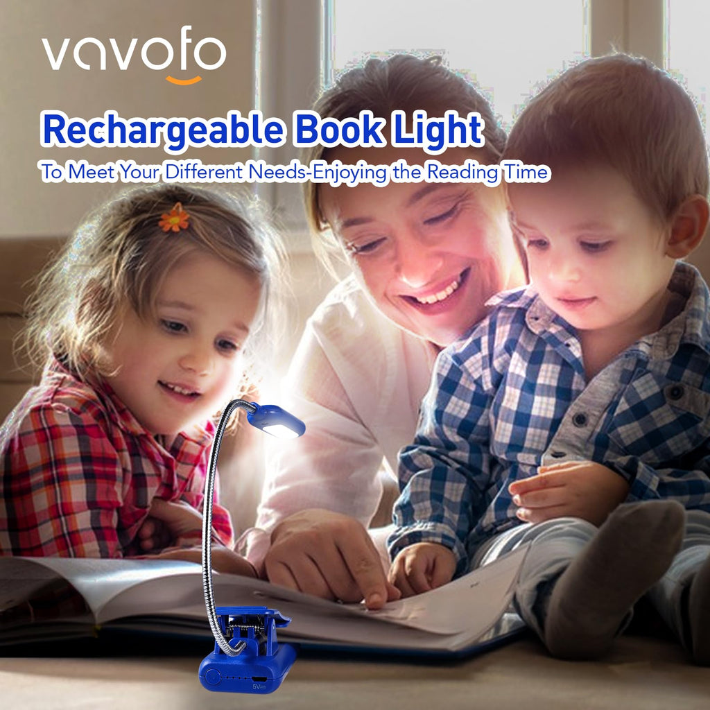 VAVOFO Rechargeable Reading Light, Clip on Book Light for Reading in Bed