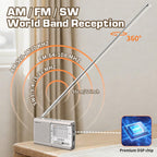 XHDATA D219 Portable Radio Retro FM AM SW Radio Battery Operated for Household Outdoor Camping Hiking Pocket Radio Beige