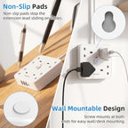 3M 4 Way Extension Lead with 4 USB Slots (1 USB-C + 3 USB-A), Mscien White Wall-Mounted Extension Socket with Switch and LED Indicator for Living Room, Bedroom, Kitchen, Office