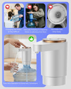 Water Jug Pump for 5 Gallon Bottle – Portable Electric USB-C Charging Dispenser, Dual Powerful Motors, Fast Flow, Fits 2-5 Gallon Jugs – Ideal for Home, Office, Camping, RV, Beige