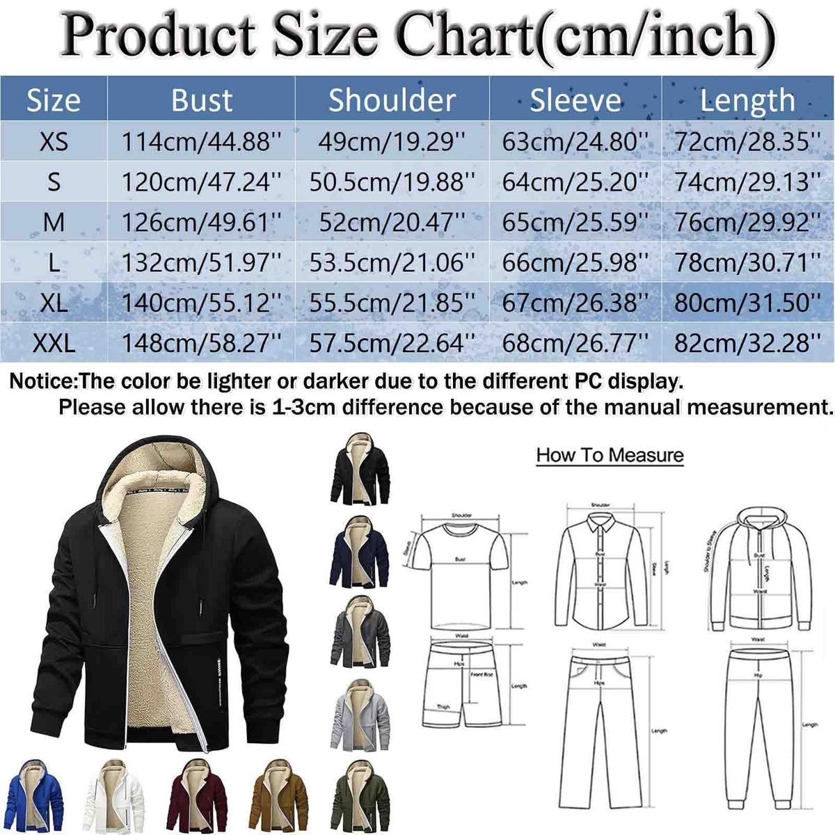 Teddy Fleece Men Hoodie Fleecing Lined Fuzzy Jacket with Pockets Full Zip Hooded Adjustable Sweatshirts Warm Parka Jackets Sherpa Ski Jackets Thermal Cardigan Jumper Coats Winter Outerwear Clothing