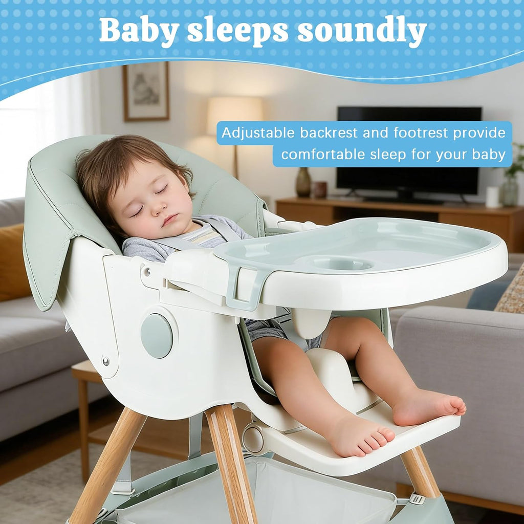 Baby High Chair Foldable Highchair, High Chairs for Babies and Toddlers Adjustable Height & Reclining Seat Detachable Double Tray, Ergonomic Feeding Portable Highchairs for Newborn 6 Months to 5 Years