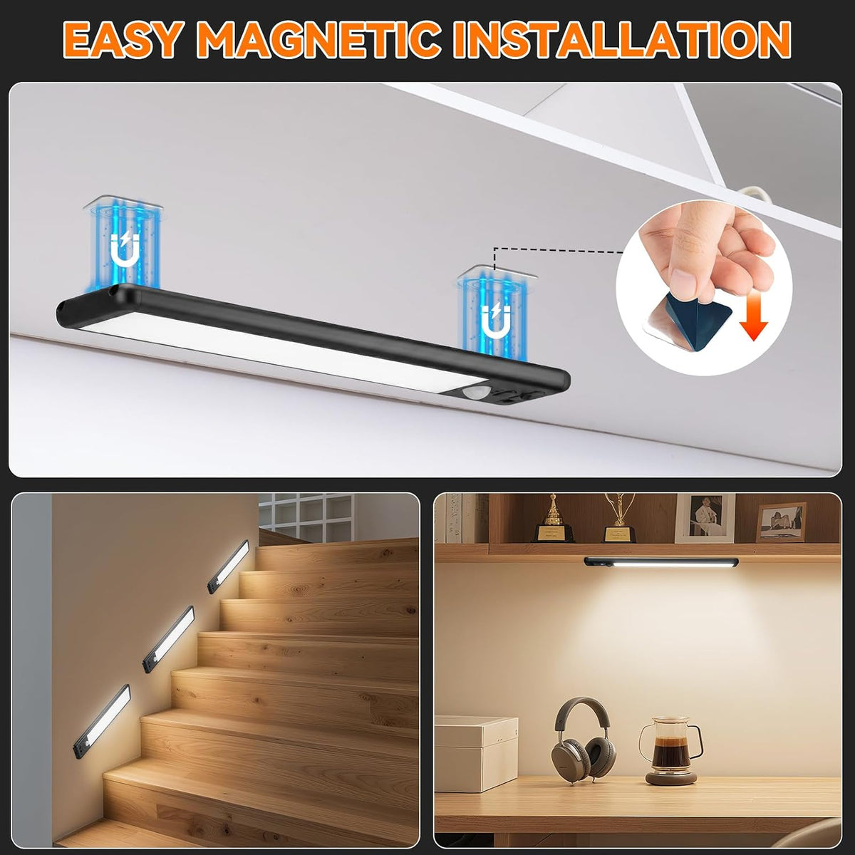 Under Cabinet Lighting Wireless, 10inch Motion Sensor Light Indoor, 3Pack