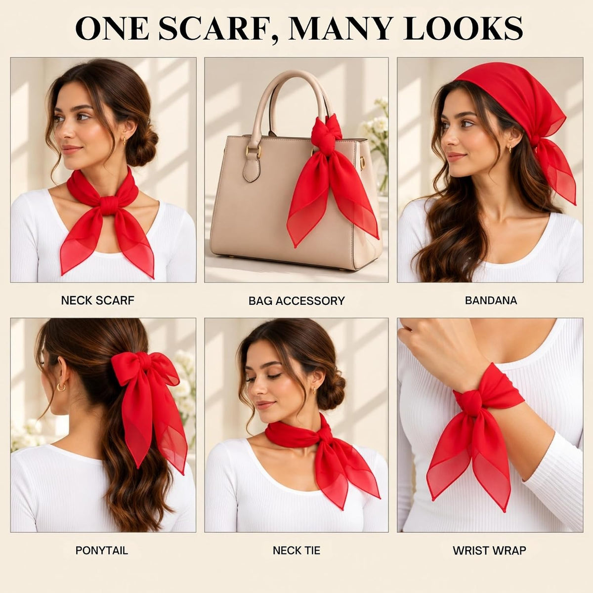 WESTEND CHOICE Square Chiffon Scarves Women's Neck Scarf 50s Retro Bandana