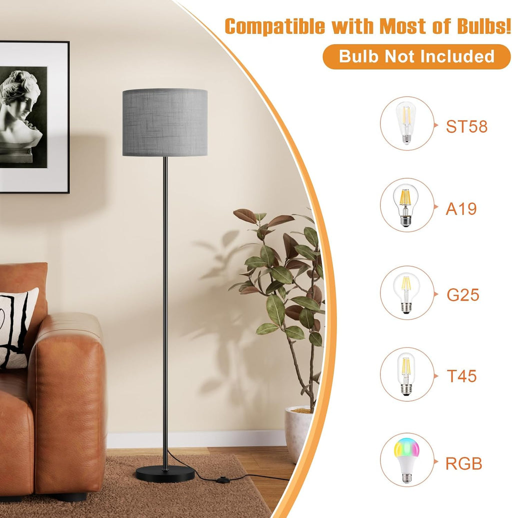 Ambimall Floor Lamp for Living Room with Smart Light Bulb, RGB + Stepless Dimmable Colors Temperature & Brightness(White Shade & Black Pole)