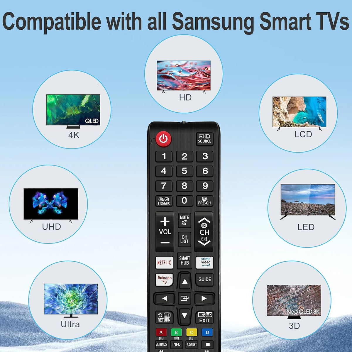 Samsung Universal TV Remote Control – Samsung TV Remote Replacement with Netflix, Prime Video, Rakuten Buttons for All S amsung LED QLED UHD 4K 8K Smart TVs