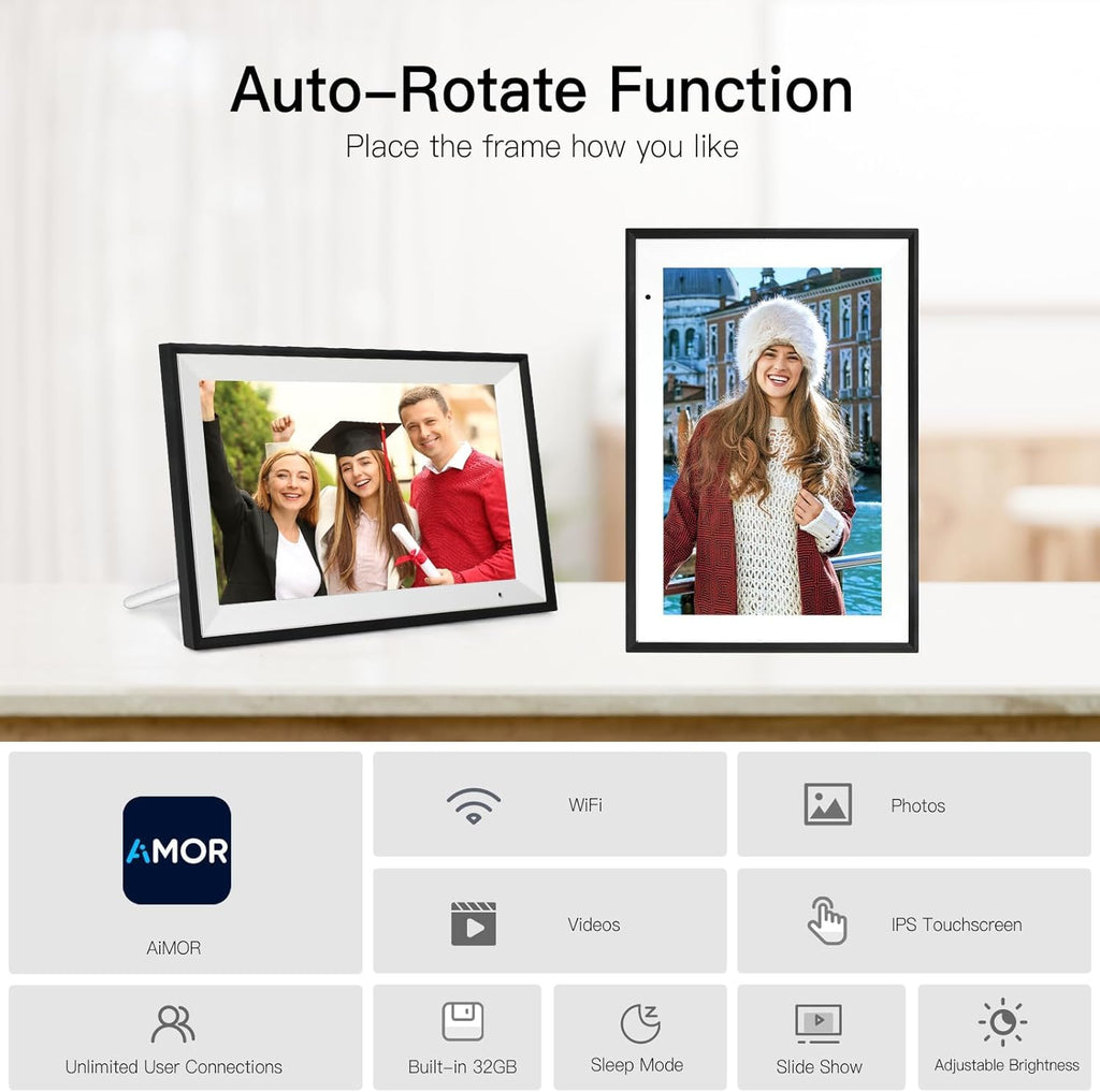 Digital Picture Frame 10.1 Inch Large Digital Photo Frame with 1280 * 800 IPS Full HD Touchscreen, Humblestead 32GB WiFi Smart Frame Share Photos and Videos via AiMOR App, Black