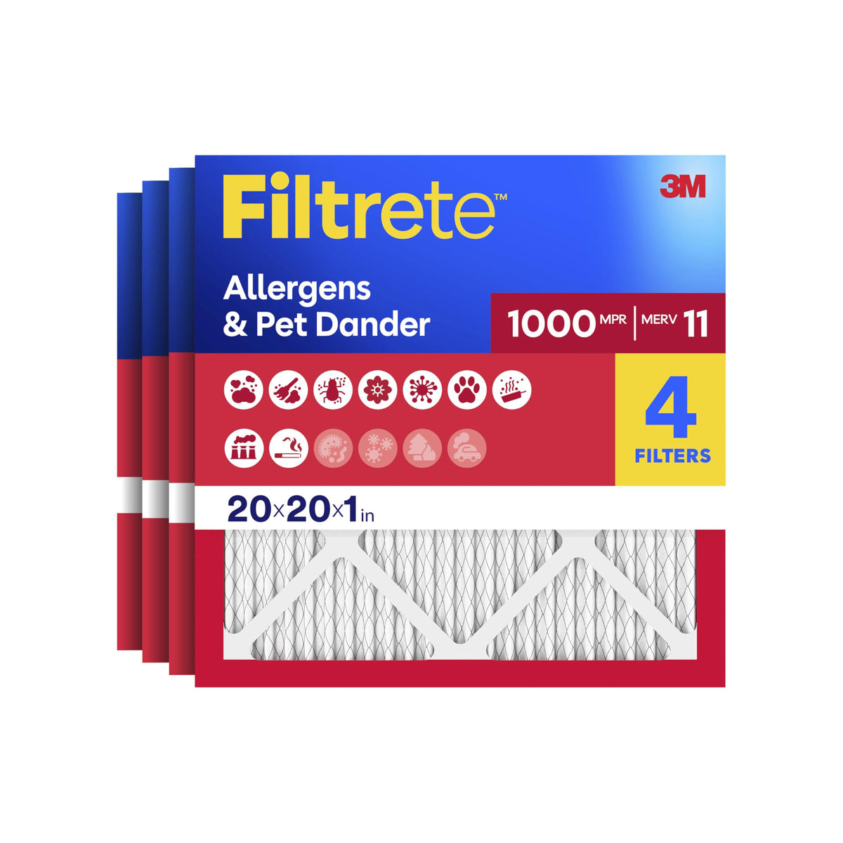 Filtrete 16x25x1 Air Filter, MERV 11, MPR 1000, 4 HVAC Filters