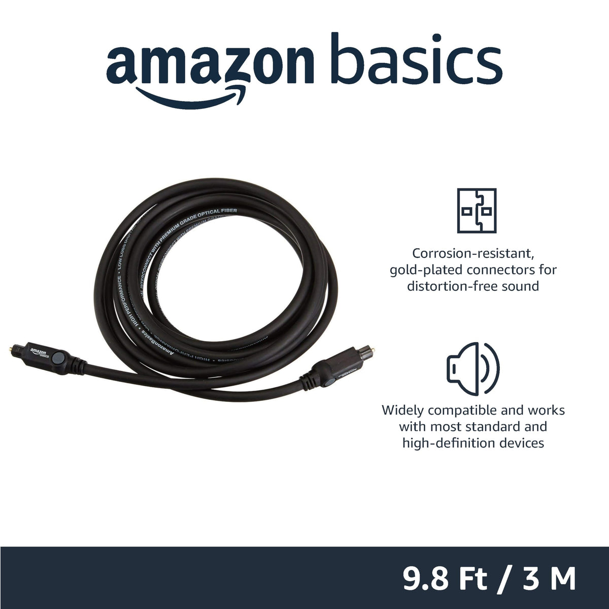 Amazon Basics Toslink Optical Audio Cable for Sound Bar, Home Theatre, 1 m, Black