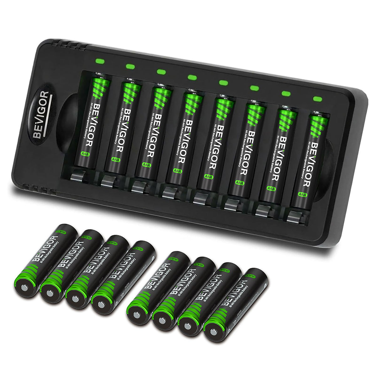 BEVIGOR 8 Pcs 2800mAh AA Rechargeable Batteries with 8 Slot LED Smart Battery Charger Set, Type C Fast Charging for Ni-MH/Ni-CD Rechargeable Batteries