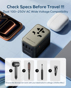 MOMAX Universal Travel Adapter 70W GaN Travel Plug Adapter for UK/EU/AU/US