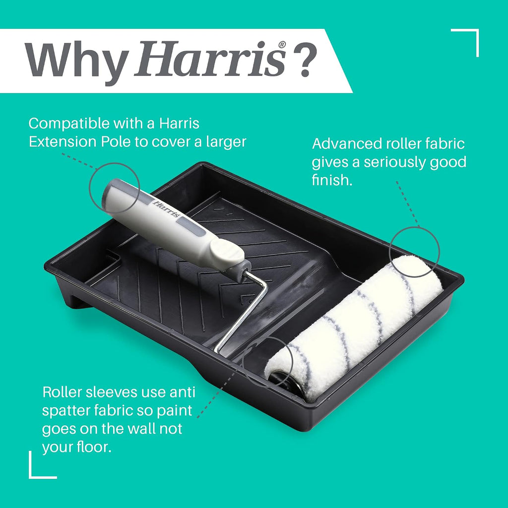 Harris Seriously Good Walls & Ceilings Paint Roller Set 9in, 1 x 9" Frame, 4 x 9" Medium Pile Roller Sleeves & Tray 9"