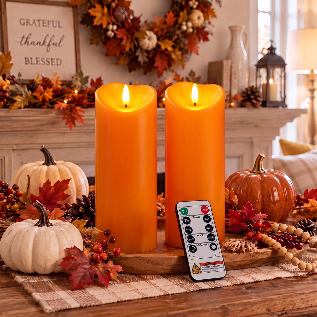 Homemory Orange Drip Real Wax Flameless Candles with Remote Timer, Set of 3