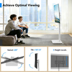 Floor TV Stand with Mount for 26-55 inch TVs up to 35 kg, Height Adjustable Swivel Tilt TV Stand with Wood Base & Shelf, Saving Space Design for Bedroom, Living Room and Corner, White
