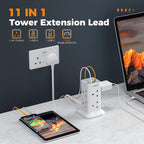 TESSAN Tower Black Extension Lead with USB C Slots