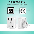 Double Dragon 2-Pack UK Electric Toothbrush & Shaver Plug Adapter | 2-Pin to 3-Pin Bathroom Converter | Supports UK EU Round & US Flat 2-Pin Plugs | 1A Fused | Compatible with Oral-B, Braun, Philips