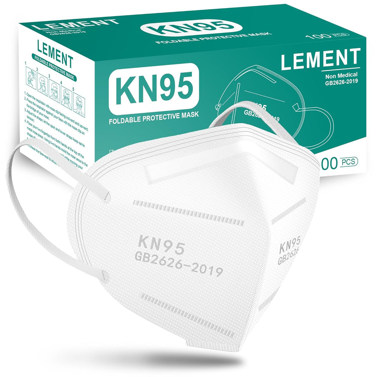 LEMENT 50pcs KN95 Face Mask Black 5-Layer Filter≥95% Cup Dust Safety Masks