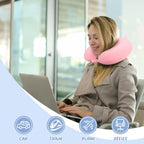 WENGX Travel Neck Pillow With Storage Bag Memory Foam Head Support Flight Pillows Cushion for Airplane Train Car Office Travel Essential for a Long Hauls Sleeping Rest(Pale Pink)