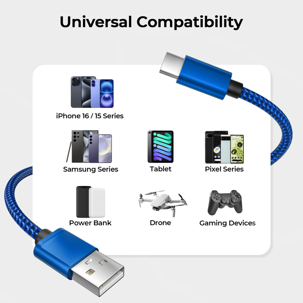 BASESAILOR USB A to USB C Charger Cable 3Pack 0.5/1/2M Black