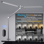 Airlonv LED Desk Lamp with Clamp, 17" Stepless Dimming Light, Black