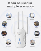 2026 Newest1 WiFi Booster Range Extender 1200Mbps WiFi Extender Booster Dual Band 5GHz & 2.4GHz Wireless Internet Booster/Hotspot with Wider Coverage, Broadband Extender, UK Plug