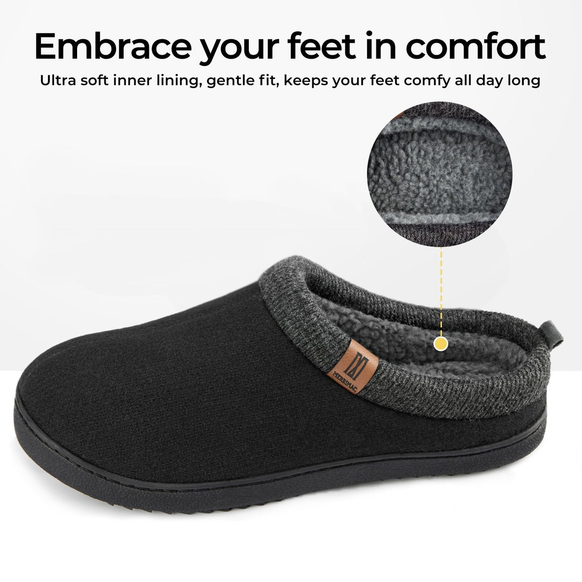 MERRIMAC Men's Slip-on Slippers Memory Foam Non-slip Indoor House Shoes