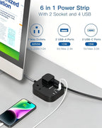 Addtam Extension Lead with USB Slots, Power Strips with 2 Way Outlets 4 USB