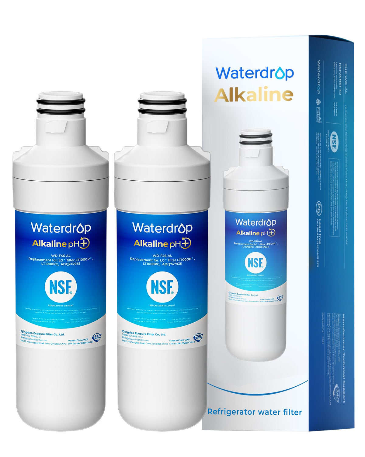 Waterdrop ADQ747935 Refrigerator Water Filter and Air Filter, 3 Combo