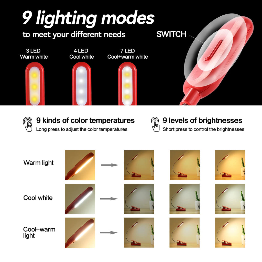 VAVOFO Rechargeable Reading Light, Clip on Book Light for Reading in Bed
