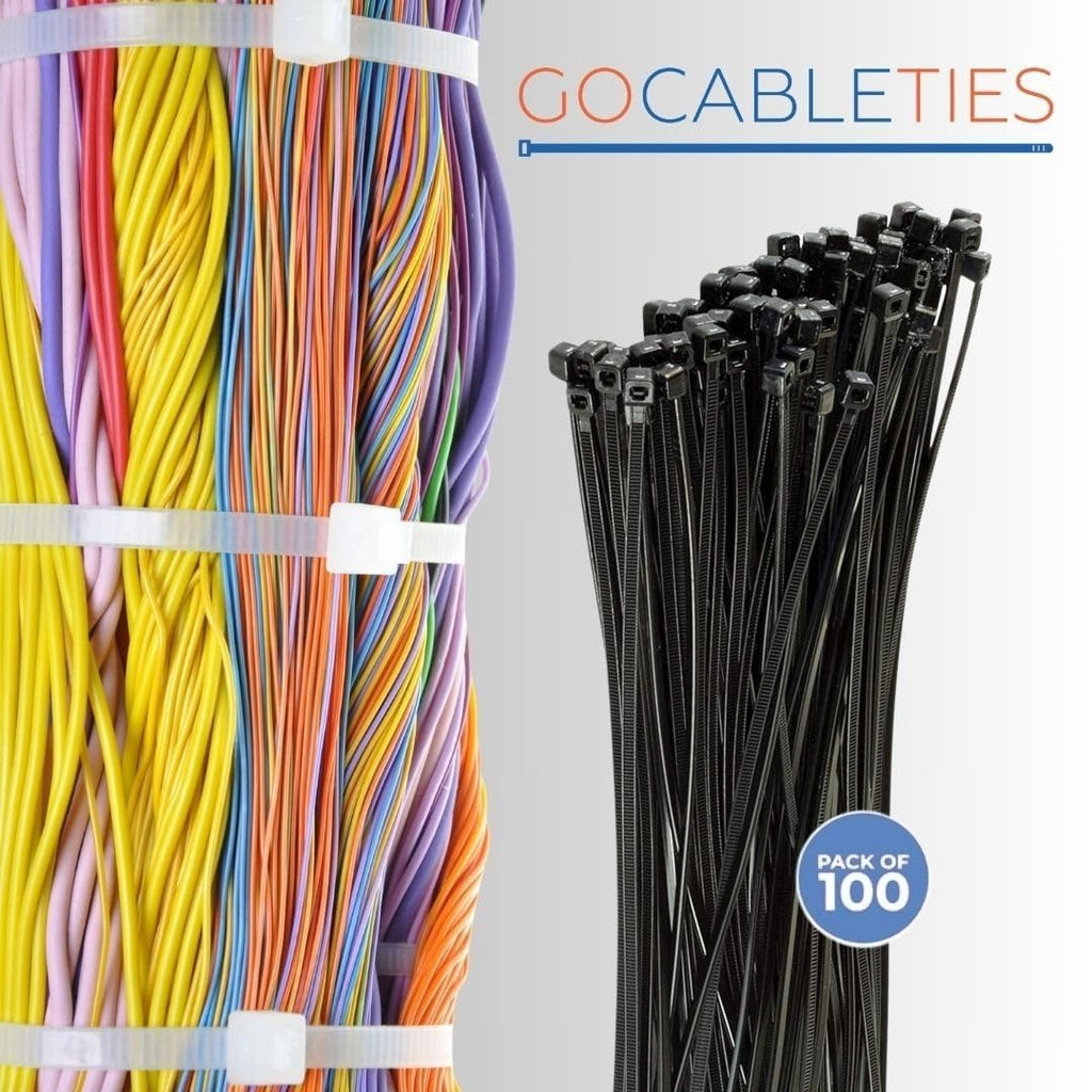 Gocableties White Cable Ties, 300mm x 3.6mm, Pack of 100, 12" Premium Nylon Zip Ties Clear/Natural, Multi-Purpose Plastic Tie Wraps, Secure Self-Locking Mechanism, for Home, Garden, Office and DIY