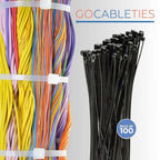 Gocableties White Cable Ties, 300mm x 3.6mm, Pack of 100, 12" Premium Nylon Zip Ties Clear/Natural, Multi-Purpose Plastic Tie Wraps, Secure Self-Locking Mechanism, for Home, Garden, Office and DIY