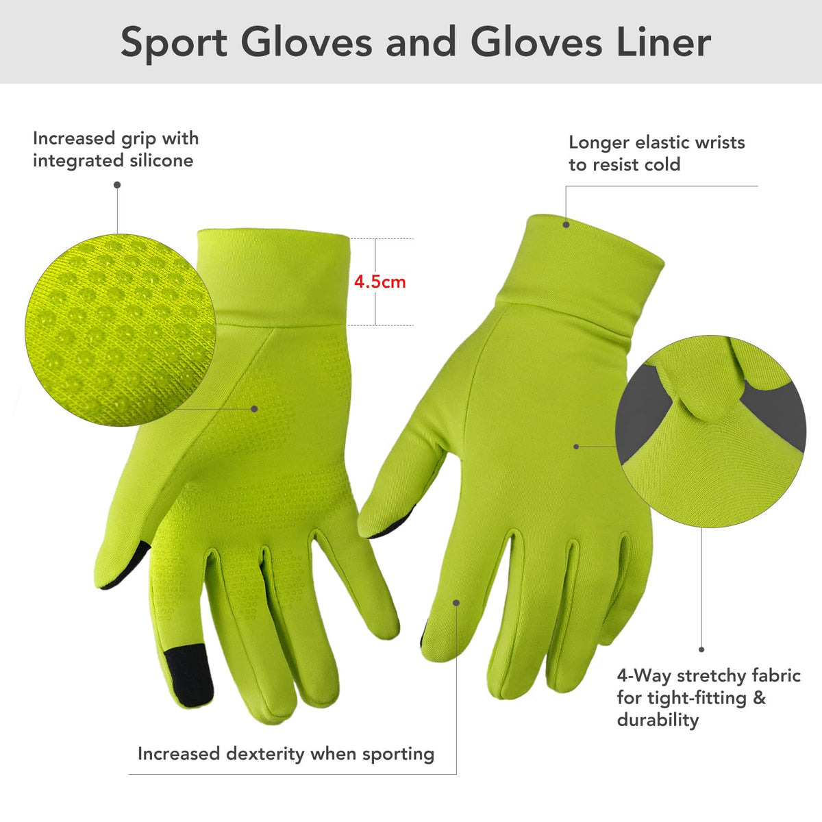 Unigear Running Gloves, Touch Screen Anti-slip Lightweight Gloves Liners for Cycling Biking Sporting Driving for Men Women