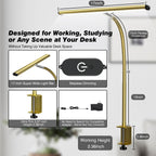 Airlonv LED Desk Lamp with Clamp, 17" Stepless Dimming Light, Black