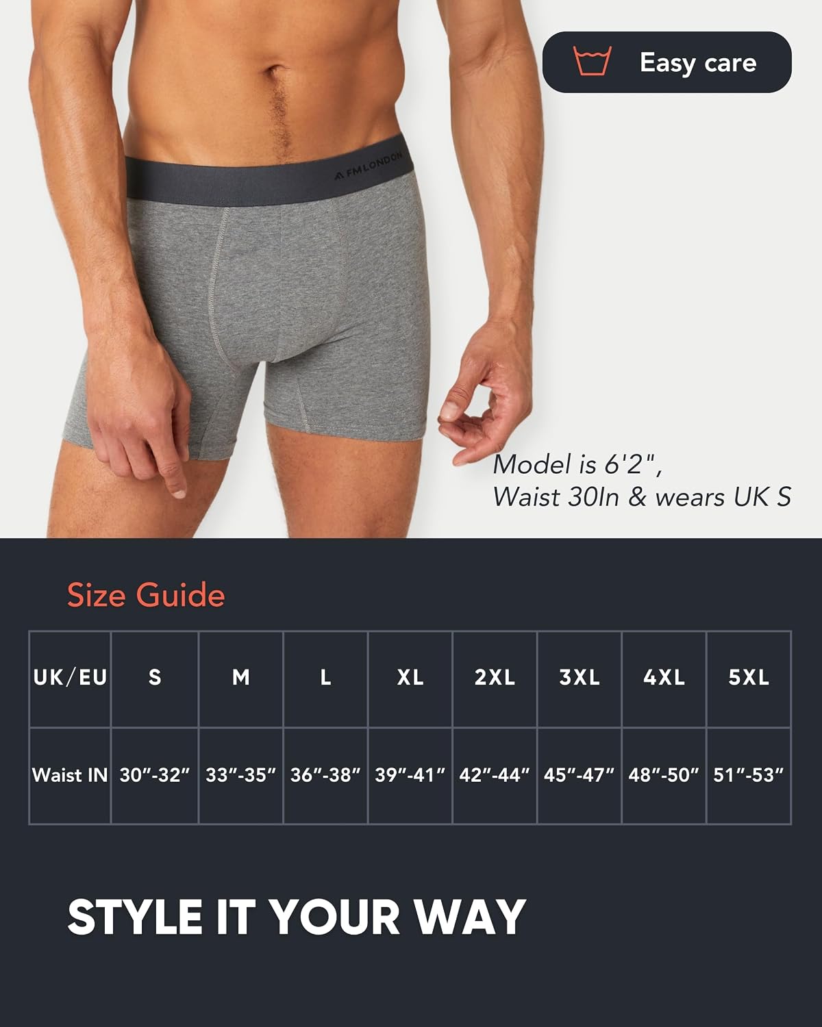 FM London 7-Pack Mens Boxers, Cotton Rich, Soft & Stretchy Mens Underwear
