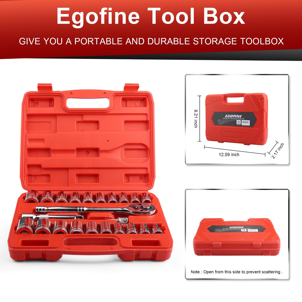 Egofine 46 Pieces 1/4 inch Drive Socket Ratchet Wrench Set, with Bit Socket Set Metric and Extension Bar for Auto Repairing and Household, with Storage Case