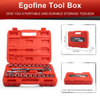 Egofine 46 Pieces 1/4 inch Drive Socket Ratchet Wrench Set, with Bit Socket Set Metric and Extension Bar for Auto Repairing and Household, with Storage Case