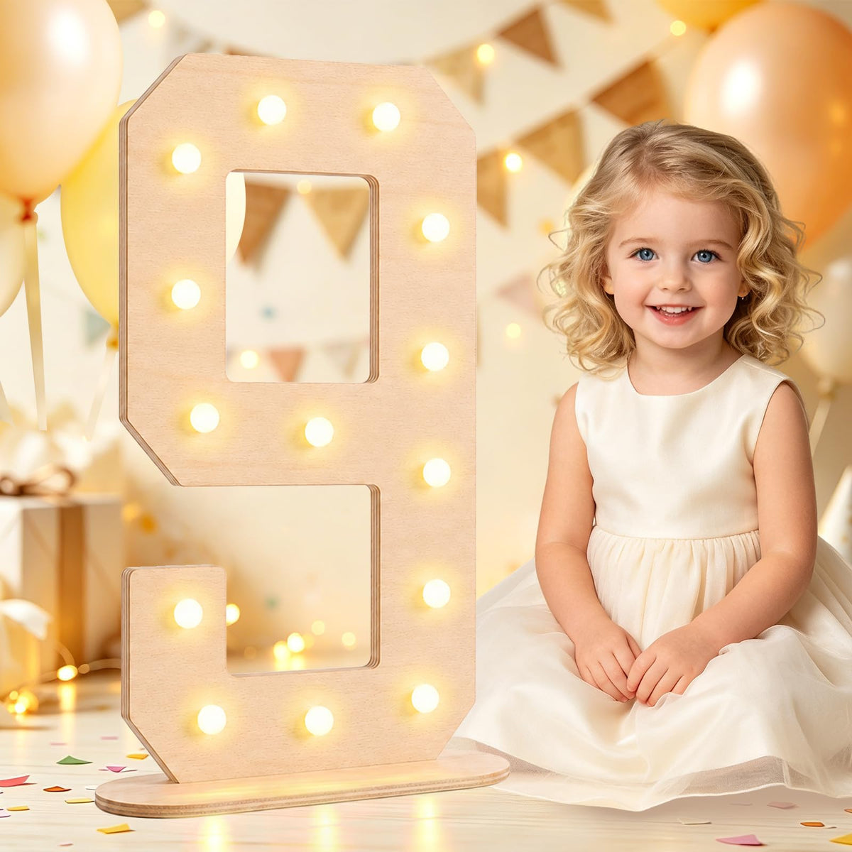 Pooqla 2.4FT Light Up Numbers, Marquee Numbers 2.4 Feet Tall Party Decor for Her Him, Mosaic Big Sign for 7th 17th 70th Birthday Anniversary Decoration Backdrop, Large Pre-Cut Frame Number 7