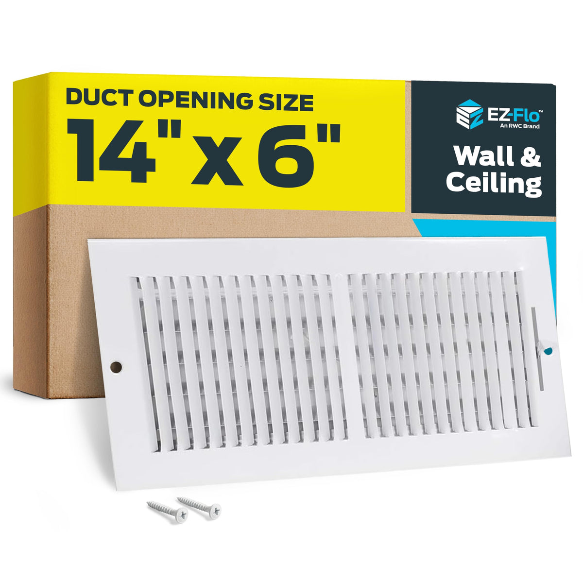 EZ-FLO 10 x 4 Inch (Duct Opening) Air Vent Cover for Wall or Ceiling, Two-Way Ventilation Register, Solid Steel HVAC Register Cover, White, 61609