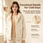 Womens Teddy Fleece Hoodies Sherpa Lined Fuzzy Jacket with Pockets Full Zip Hooded Adjustable Sweatshirts Ladies Winter Warm Jumper Coat Outwear Thermal Outfits Clothing