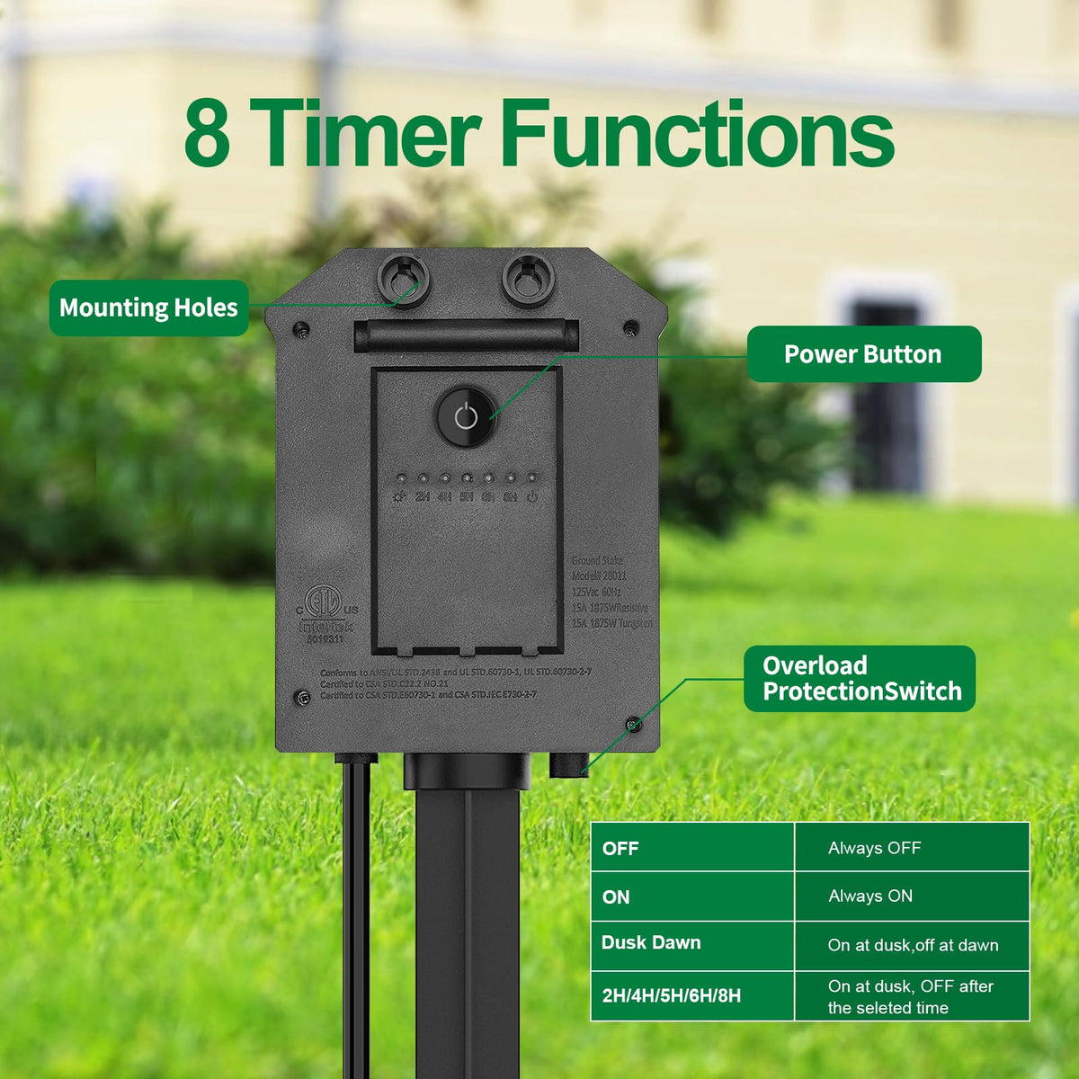 TiFFCOFiO Outdoor Power Stake Timer, 100FT Remote Control, Dusk to Dawn Christmas Light Timer, 6FT Extension Cord Waterproof, 6 Grounded Outlets for Outdoor Christmas Decorations, ETL Listed
