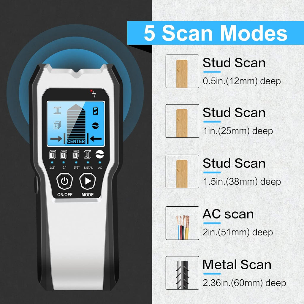 FOLAI Upgraded TH550 Stud Finder Wall Scanner - 5 in 1 Stud Detector Detector Beam Finders Wall Detector Sensor Center Finding with LCD Display for Wood AC Wire Metal Studs Cable Joist Detection