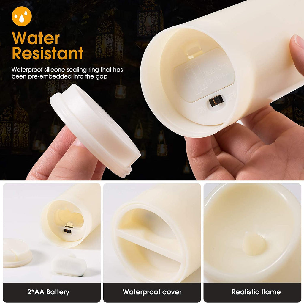 YOROXRG Solar flameless Candles Outdoor Waterproof,Dusk to Dawn Outdoor Lighting, Flickering fameless Reusable LED Light Candles for Lantern Garden Camping and Home Decor, 3D Wick (3"X6") Set of 2