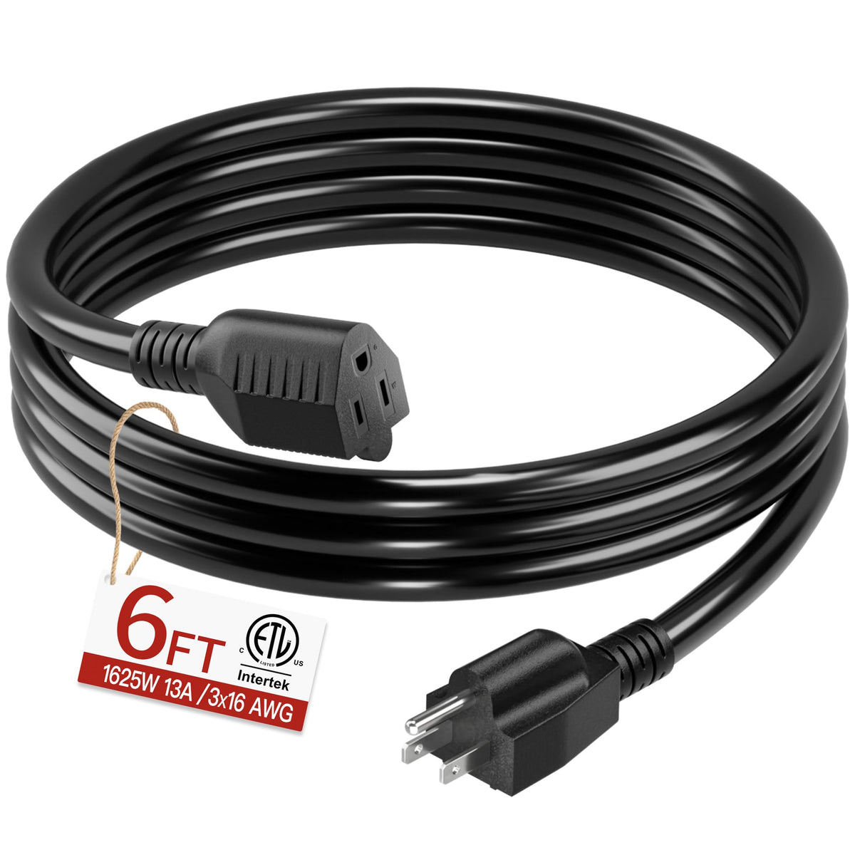 Skrizcable 16/3 15 FT Outdoor Extension Cord Waterproof, Black Power Cord