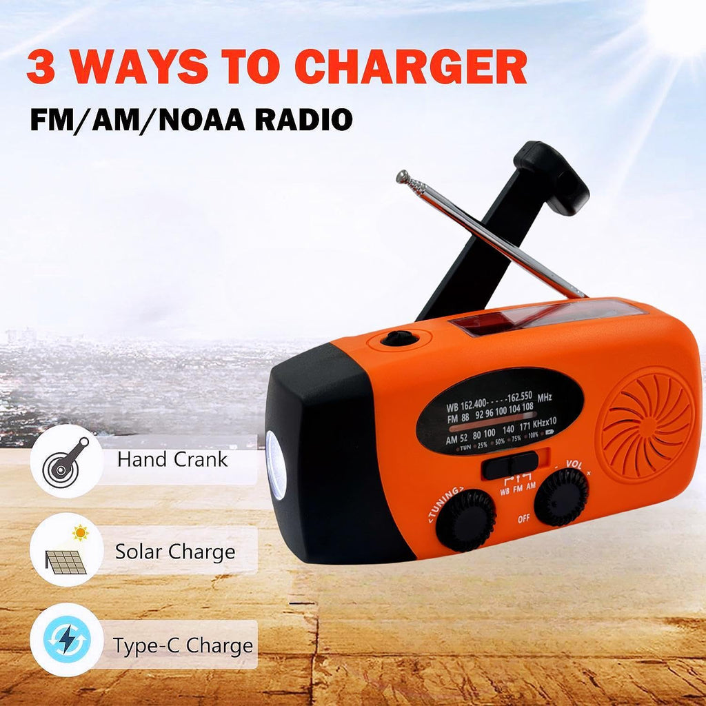 2000mAh Wind Up Solar Radio, Emergency Weather Radio,FM/AM Hand Crank Radio