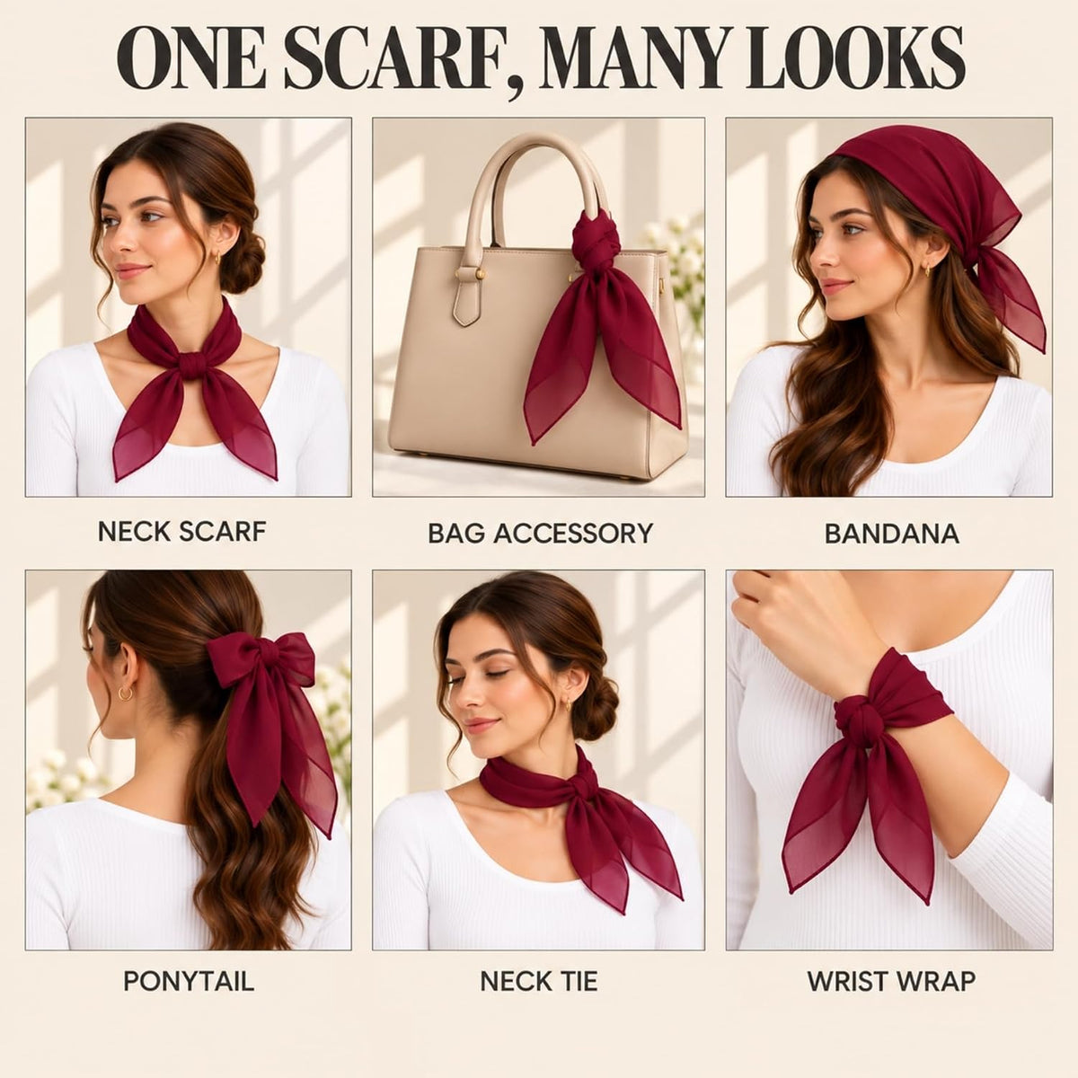 WESTEND CHOICE Square Chiffon Scarves Women's Neck Scarf 50s Retro Bandana