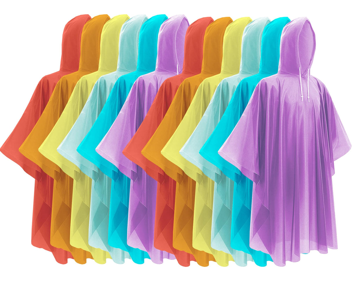 Hitituto Rain Ponchos for Adults - Extra Long Emergency Poncho with Hood, 6/12/24 Family Pack Raincoat, Home Survival Kits