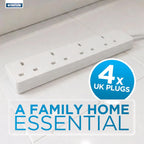 STATUS 4 Way Socket Extension Lead, 1m Cable, White (4WS1M20)