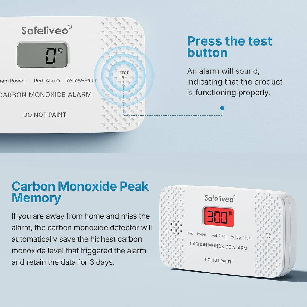 Safeliveo Carbon Monoxide Detector with Replaceable Battery, White, 2Pack