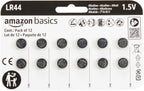 Amazon Basics 12-Pack LR44 Alkaline Button Cell Battery, 1.5 Volt, Long Lasting Power, Mercury-Free